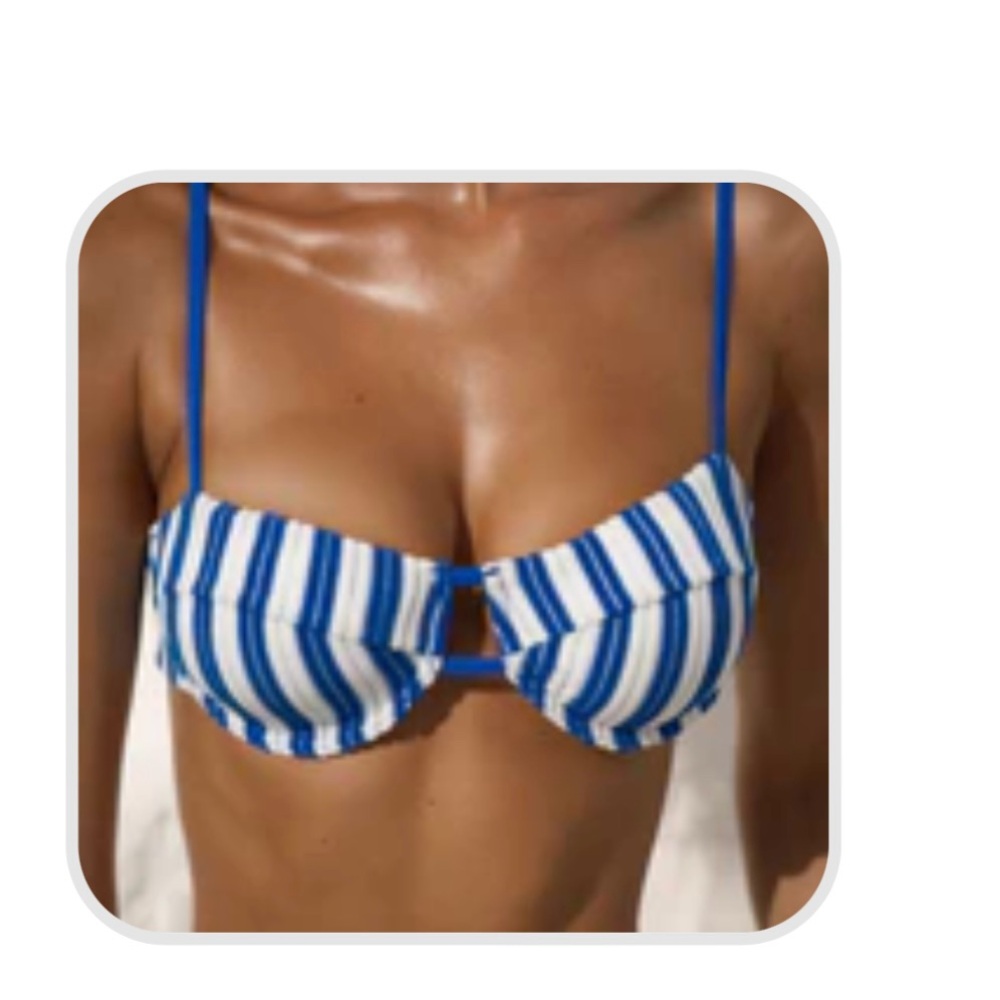 Blue and White Striped Bikini Top